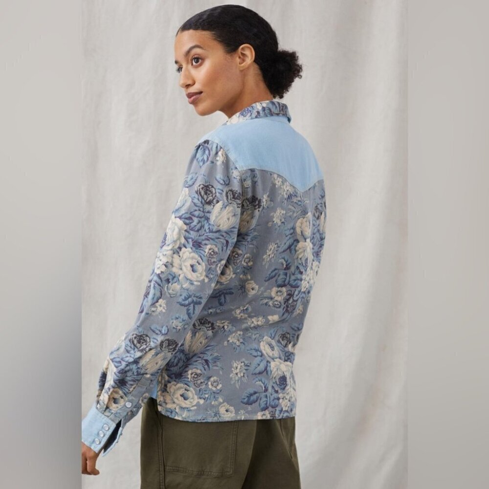 LOVE THE LABEL ANTHROPOLOGIE FLORAL CHAMBRAY BUTTONDOWN TOP LARGE - Picture 16 of 16
